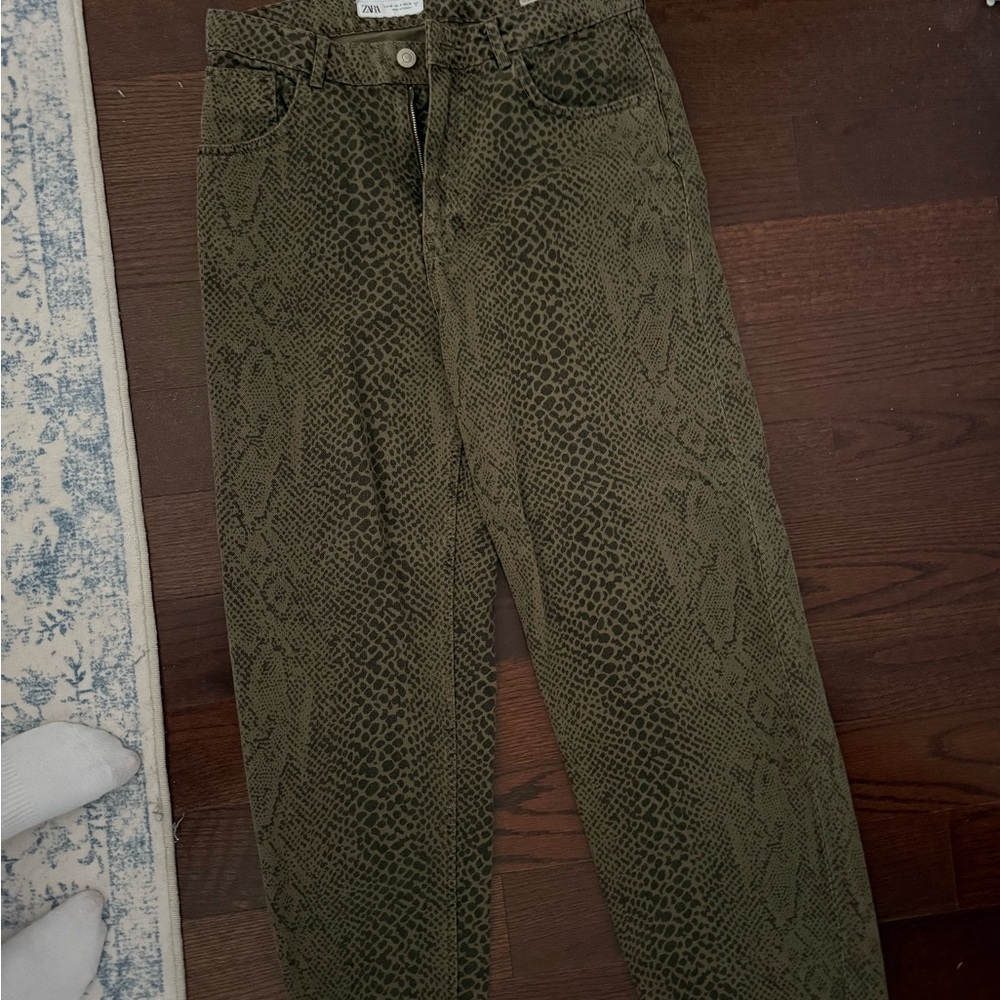 Zara Olive Snake Pattern Trousers